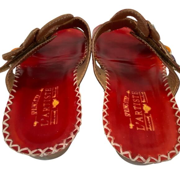 L artiste Spring Step Sandals Red Leather Floral Size 38 / US 8 - Picture 5 of 7